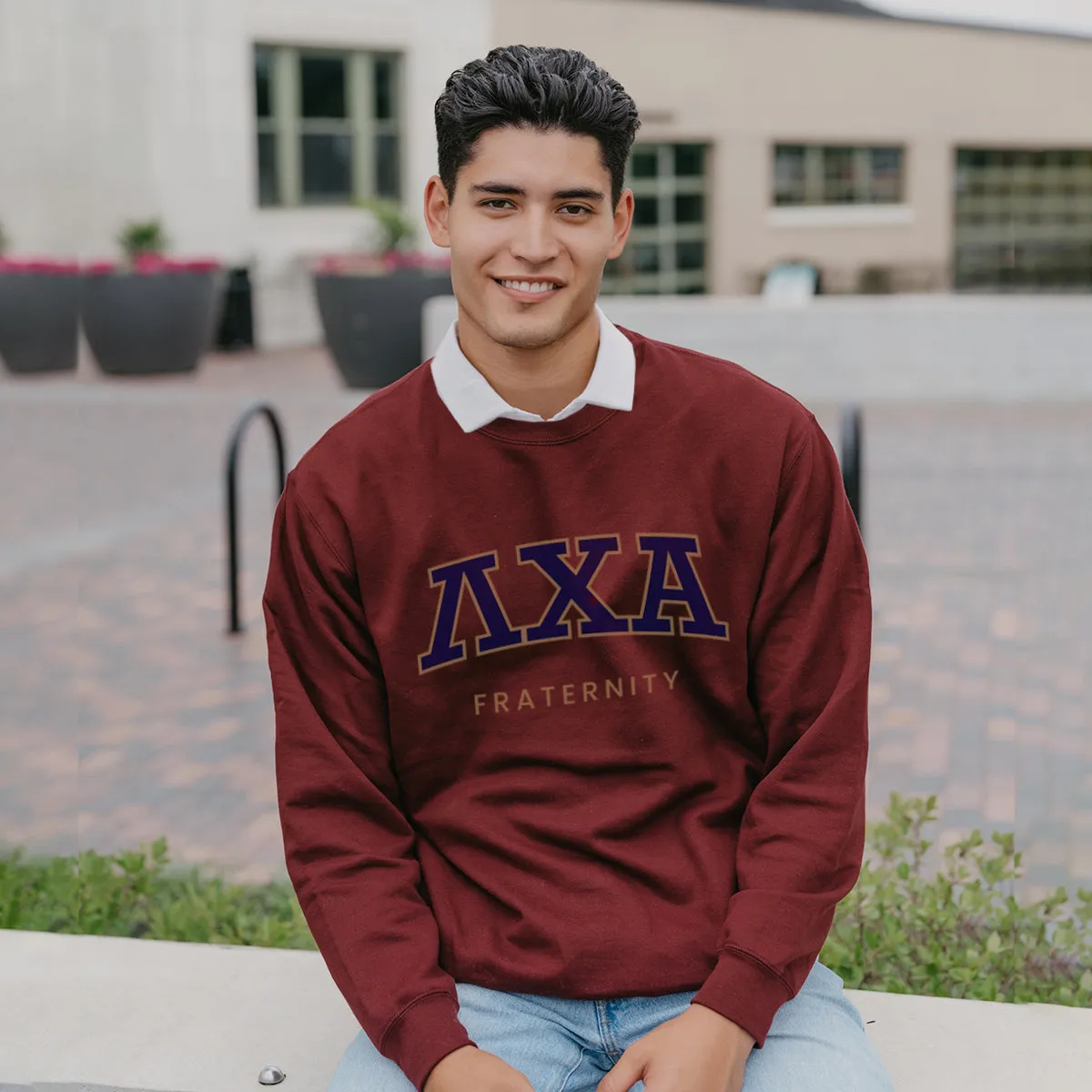 Lambda Chi Maroon Old School Crewneck