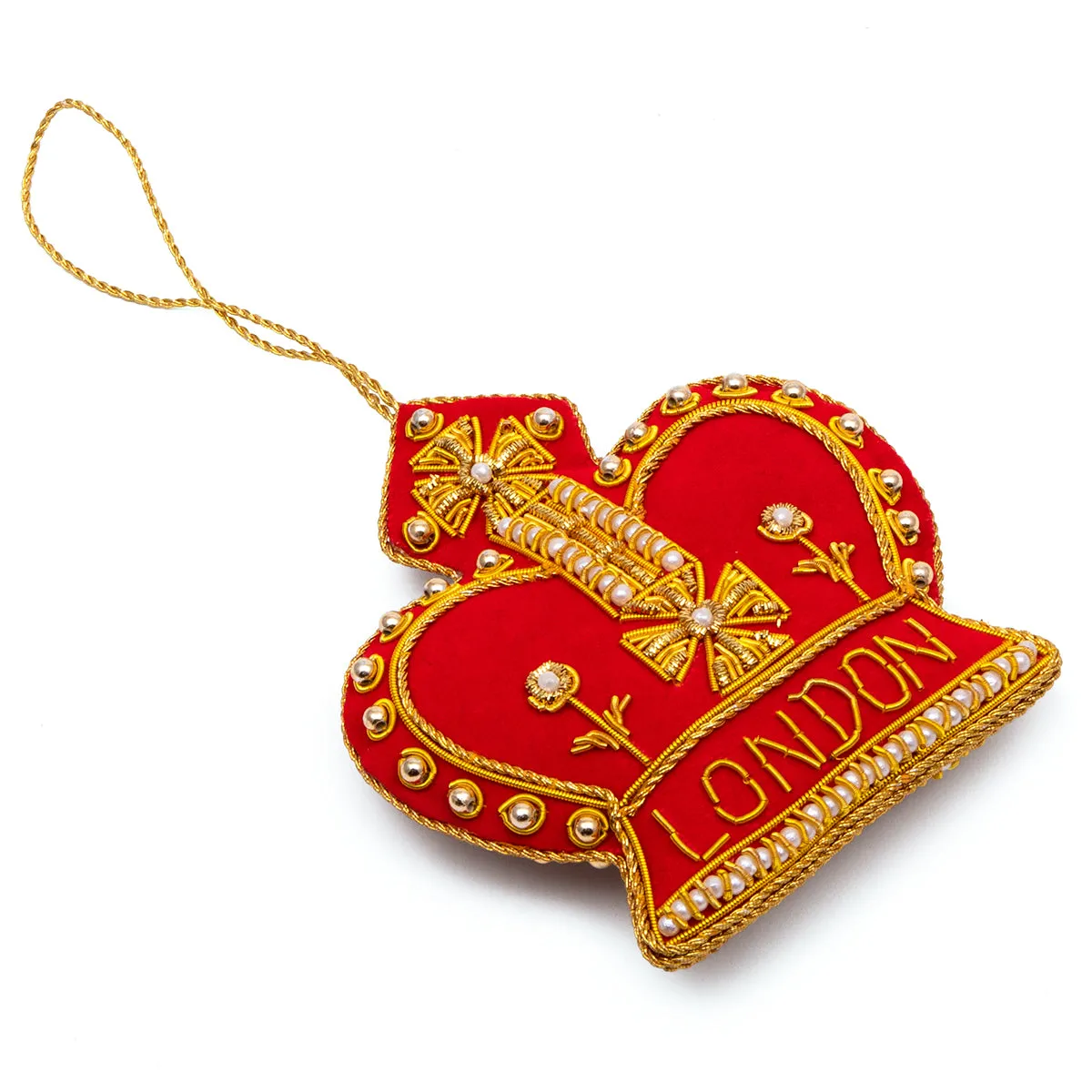 London Royal Crown Stitched Christmas Decoration - Red