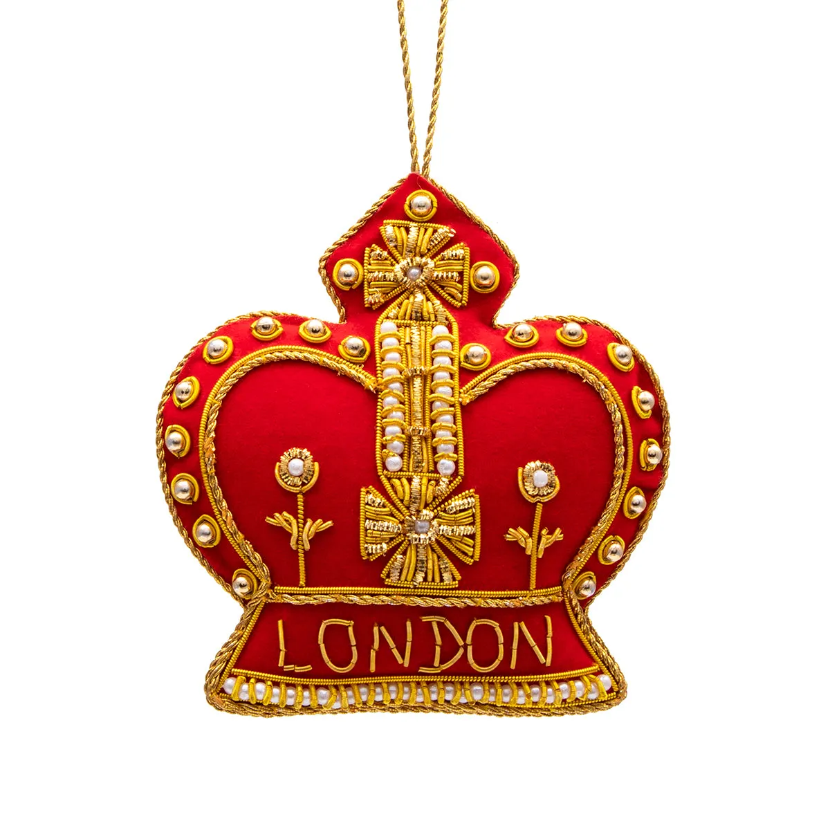 London Royal Crown Stitched Christmas Decoration - Red