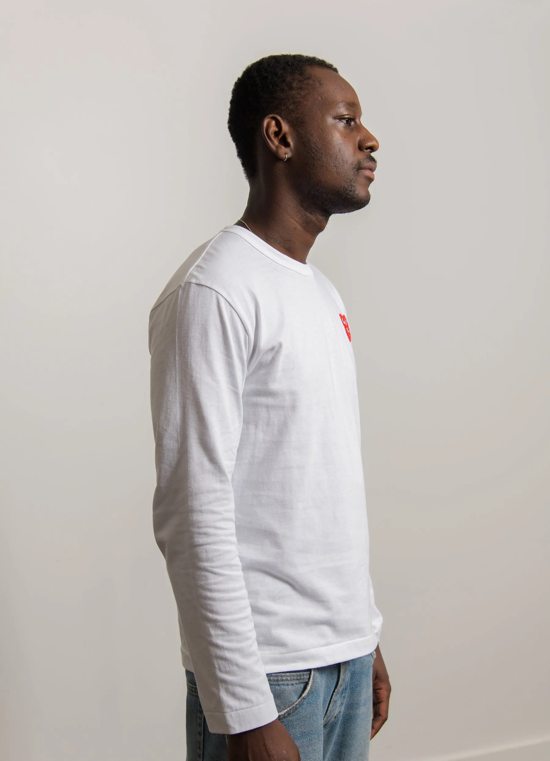 Long Sleeve Layered Double Emblem Tee White/Red T292