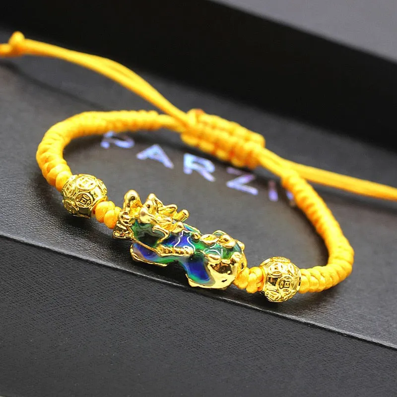 Lucky Pixiu Dragon Wealth Bracelet Knot Braided Rope Pi Xiu Color Changing Bracelet