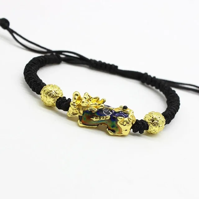 Lucky Pixiu Dragon Wealth Bracelet Knot Braided Rope Pi Xiu Color Changing Bracelet