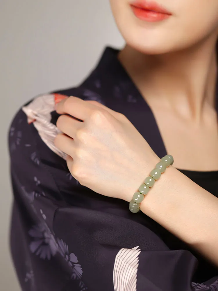 Minimalist Classic Style Natural Hetian Qingshui Jade Bracelet for Women Chinese Jewelry Gift