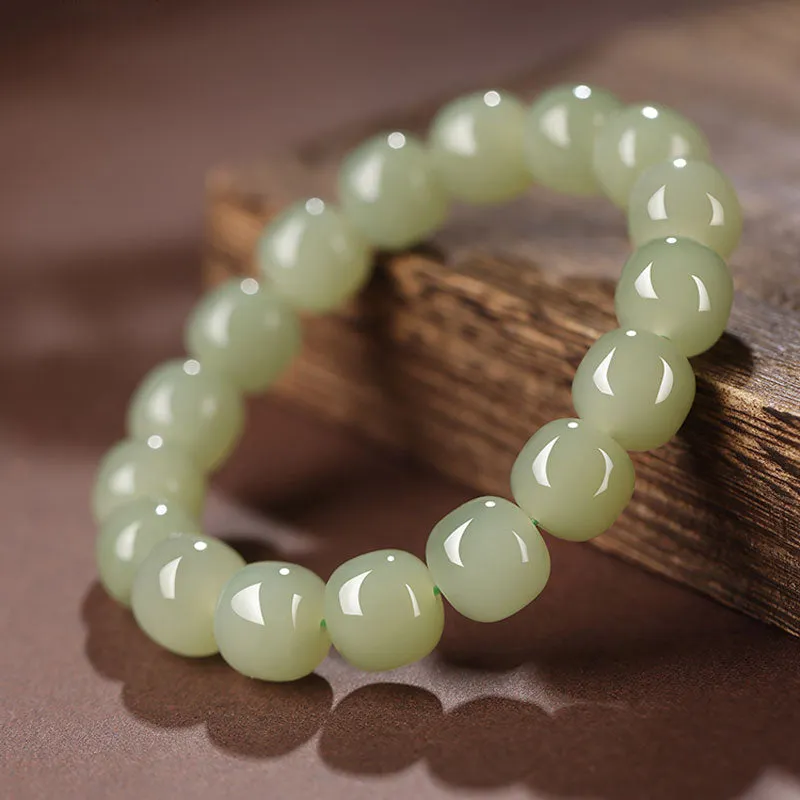 Minimalist Classic Style Natural Hetian Qingshui Jade Bracelet for Women Chinese Jewelry Gift