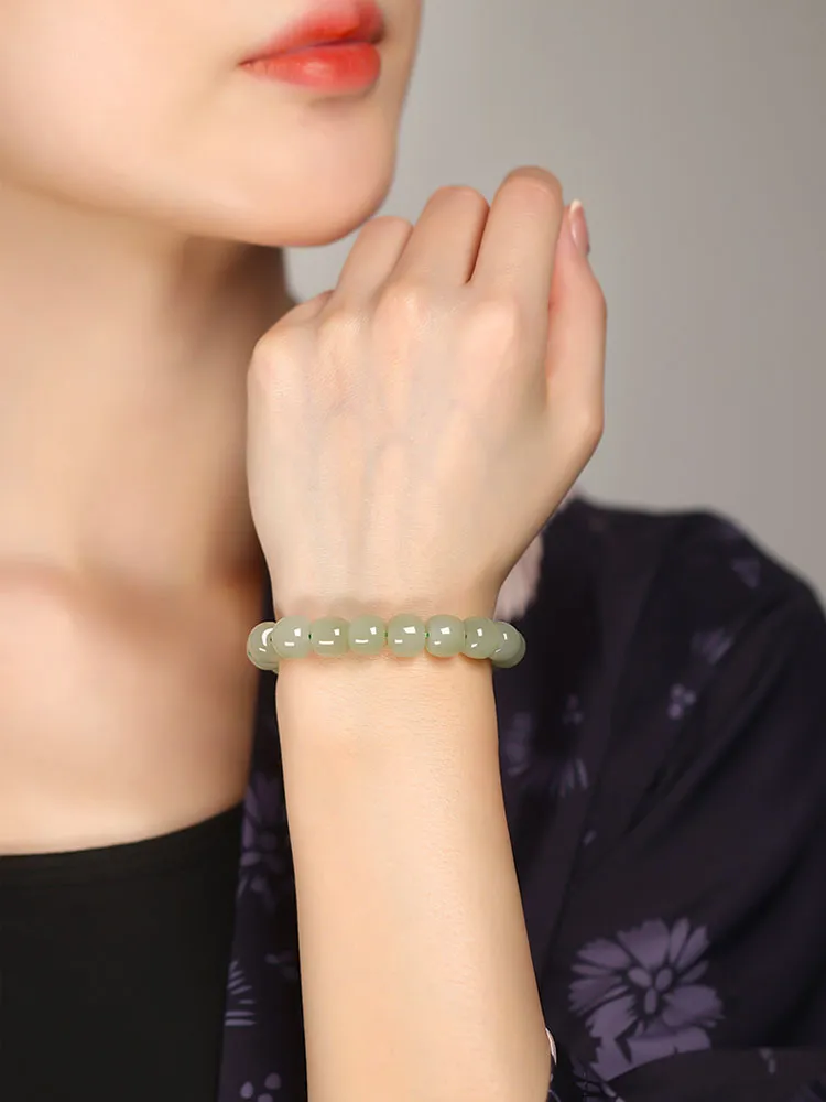 Minimalist Classic Style Natural Hetian Qingshui Jade Bracelet for Women Chinese Jewelry Gift