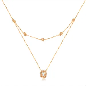 Moonstone Gold Floral Layered Necklace - Daffodil