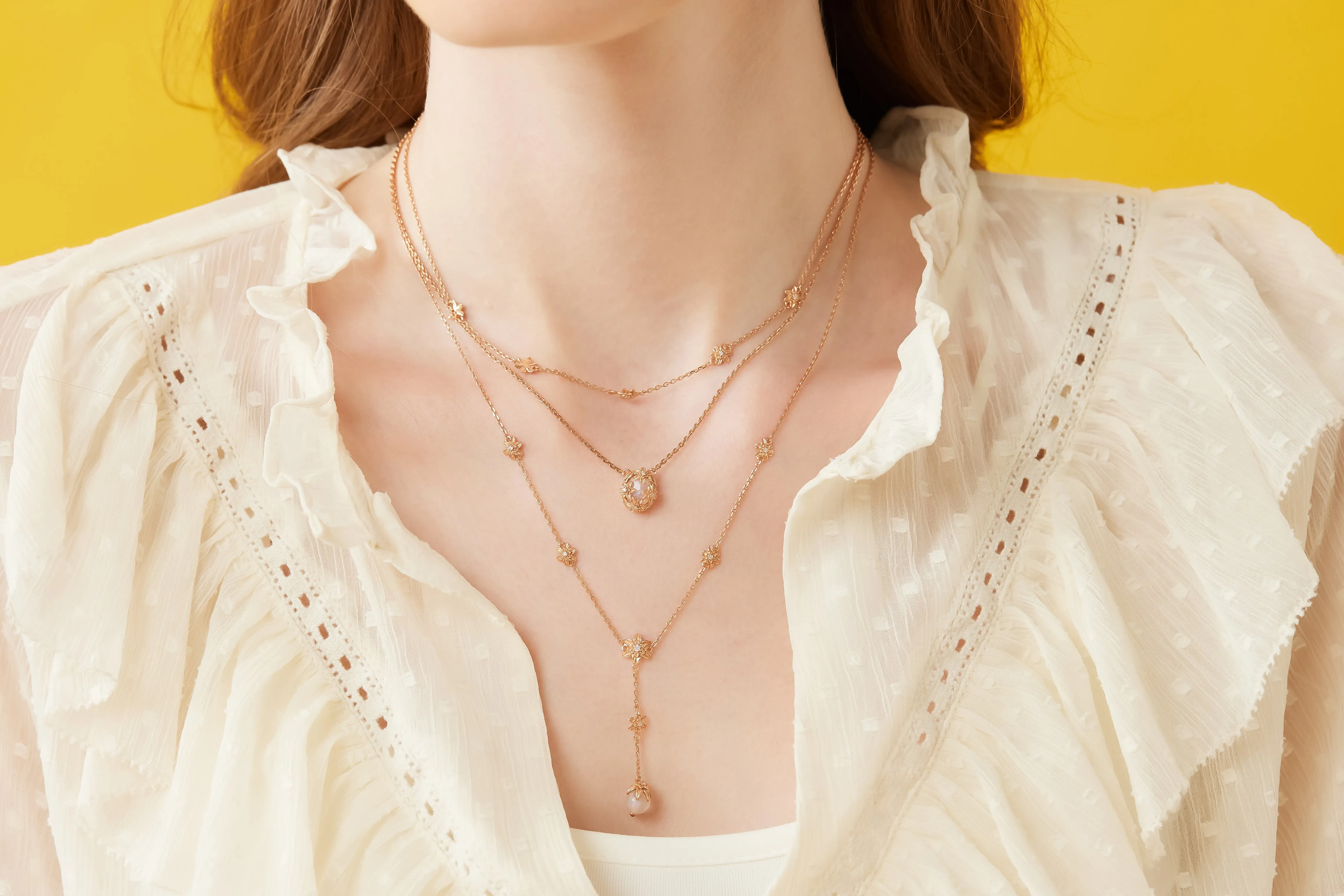 Moonstone Gold Floral Layered Necklace - Daffodil