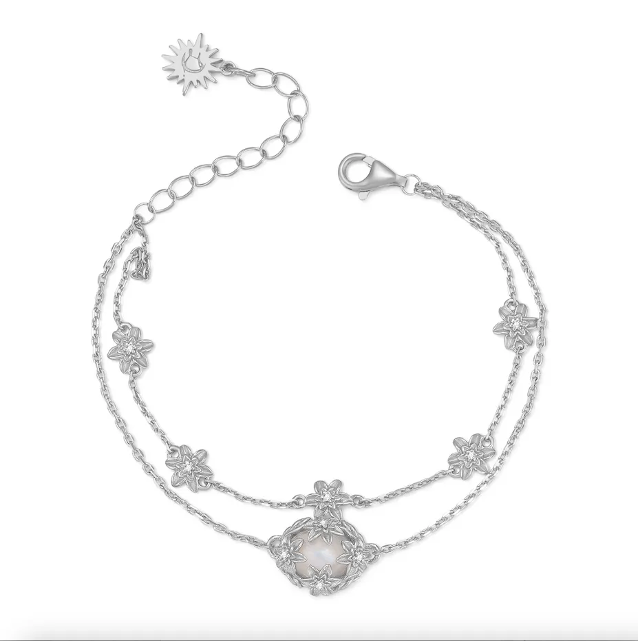 Moonstone Silver Floral Layered Bracelet - Daffodil