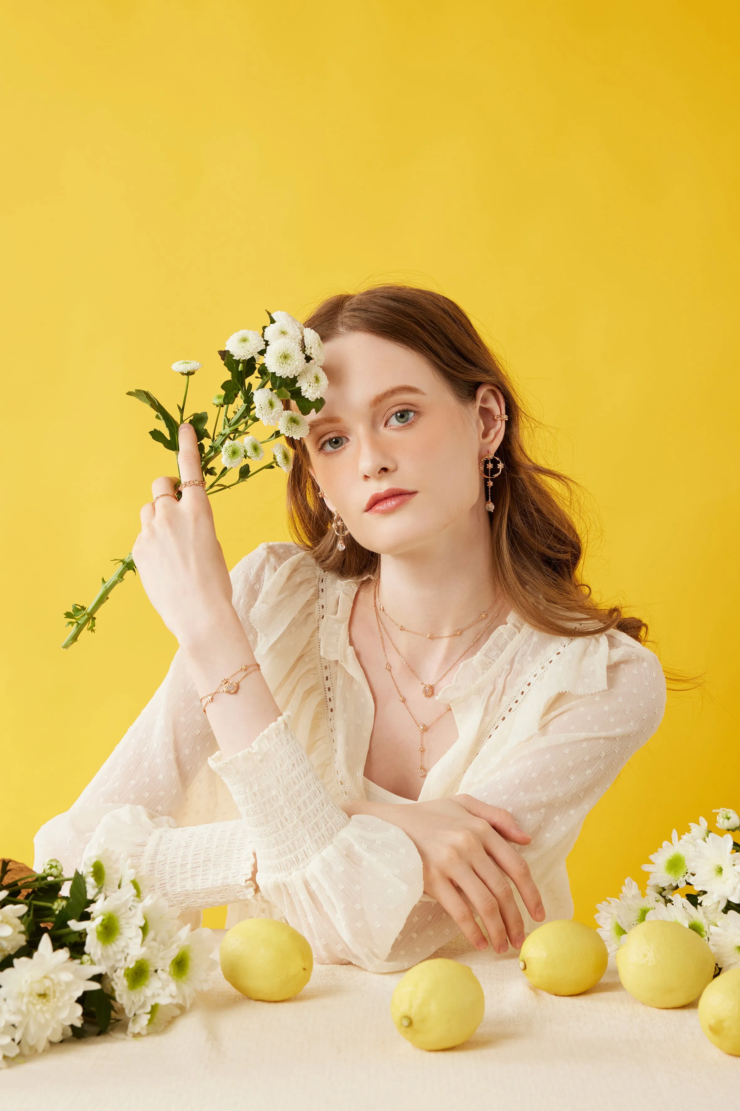 Moonstone Silver Floral Layered Necklace - Daffodil