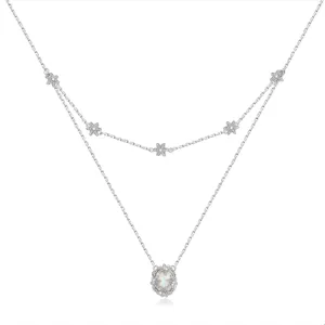 Moonstone Silver Floral Layered Necklace - Daffodil