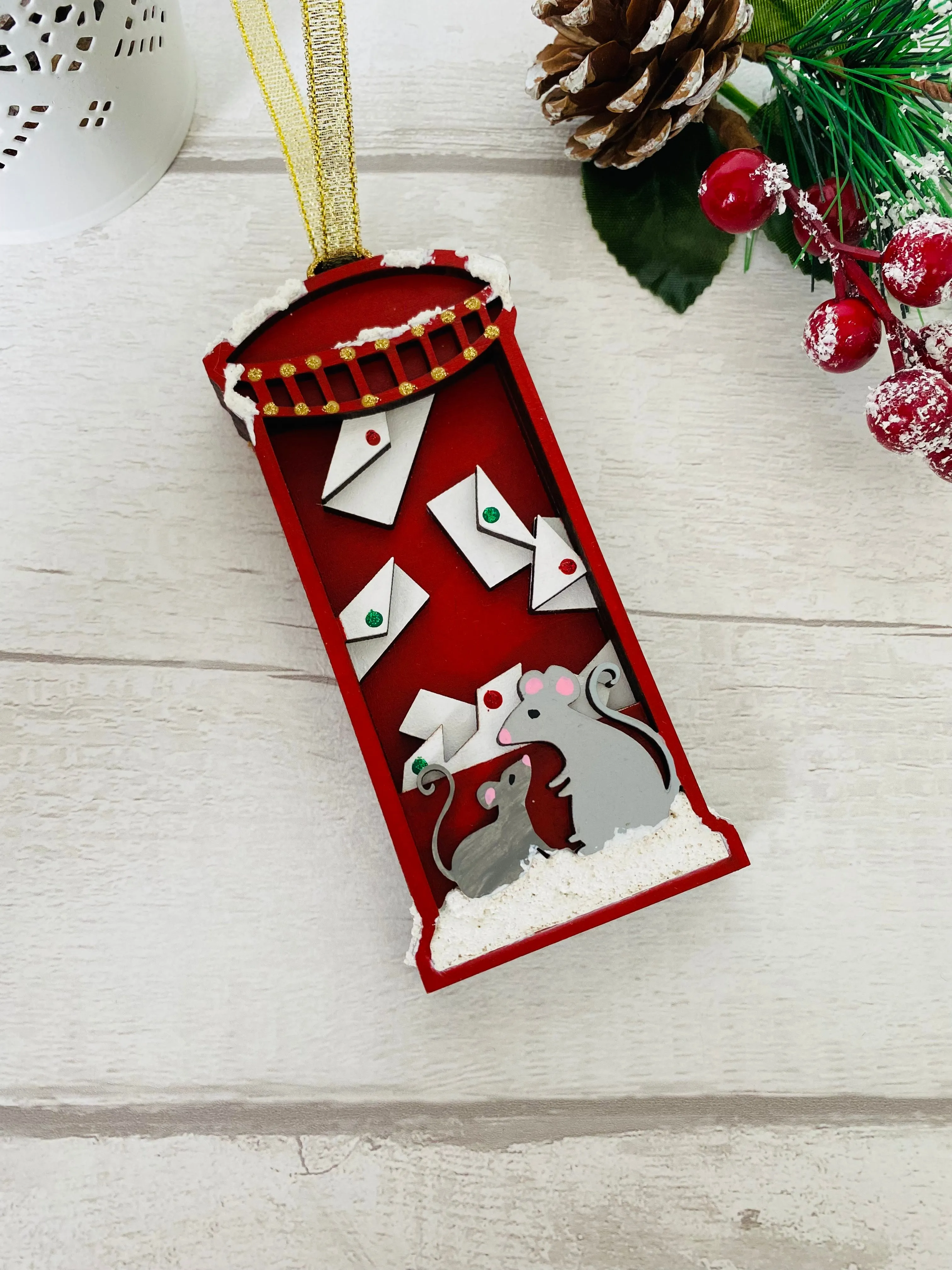 Post Box With Mice Christmas Tree Decoration