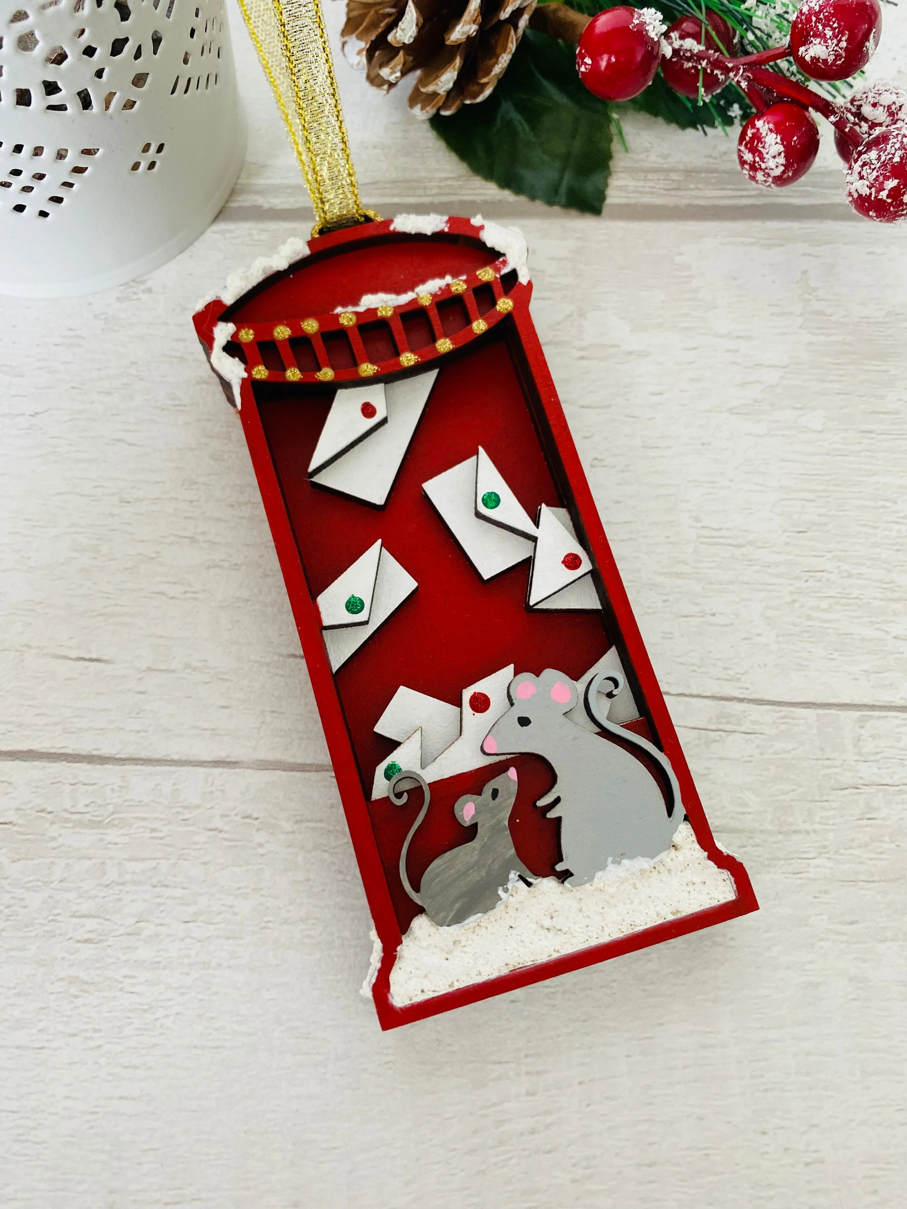 Post Box With Mice Christmas Tree Decoration