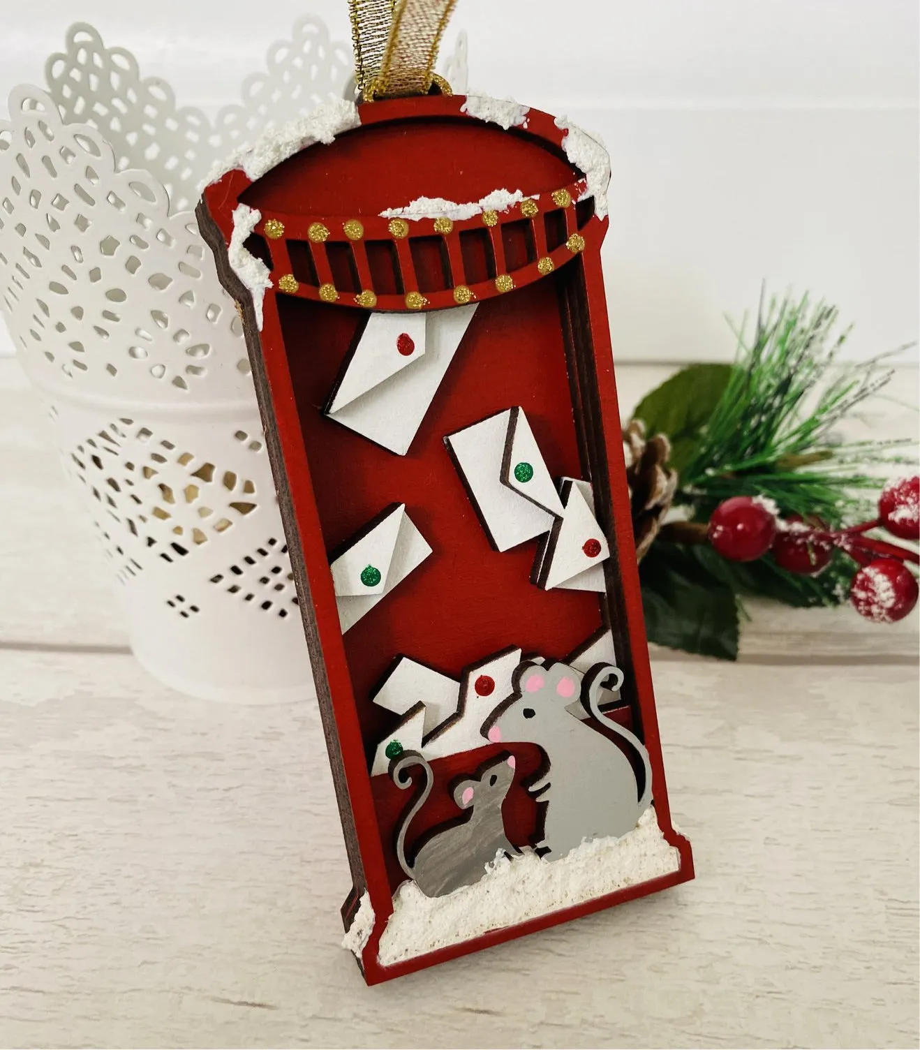 Post Box With Mice Christmas Tree Decoration