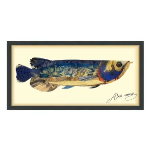 "Arowana" Dimensional Collage Framed Graphic Art Under Glass Wall Art