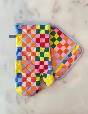 Rainbow Checks Mitt   Pot Holder Set