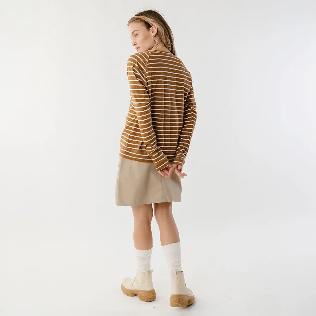 Riley Long Sleeve Stripe Tee, Brown/Ivory