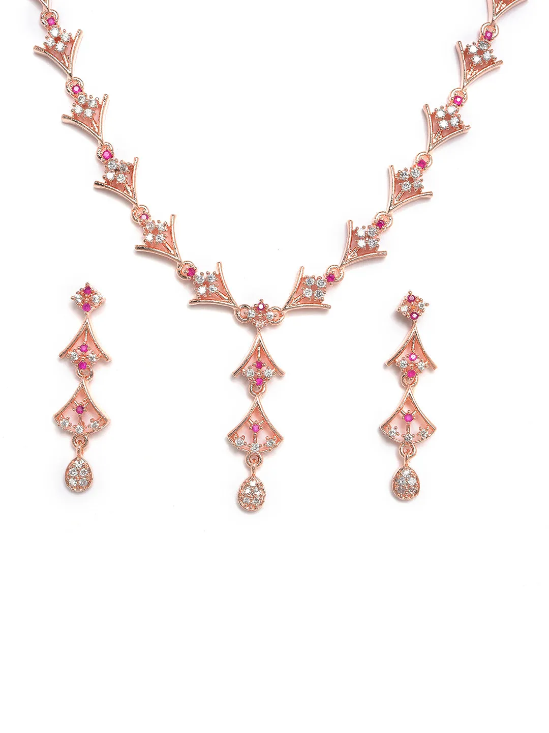 Rose Gold-Plated Ruby Ad-Studded Handcrafted Jewellery Set