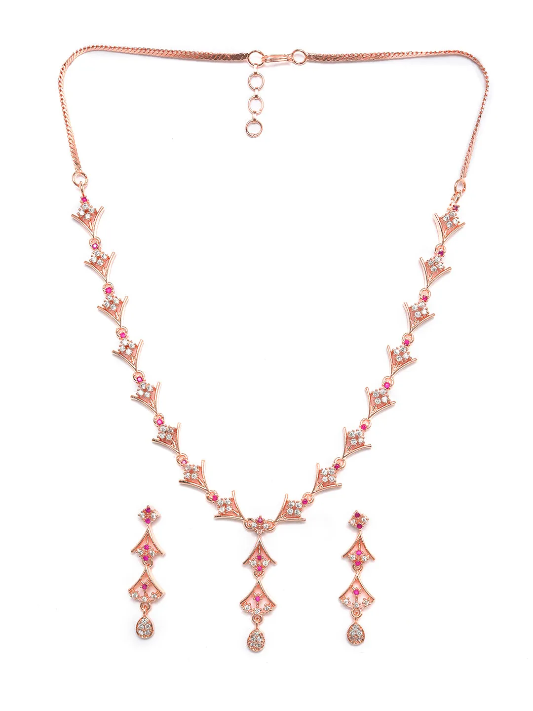 Rose Gold-Plated Ruby Ad-Studded Handcrafted Jewellery Set