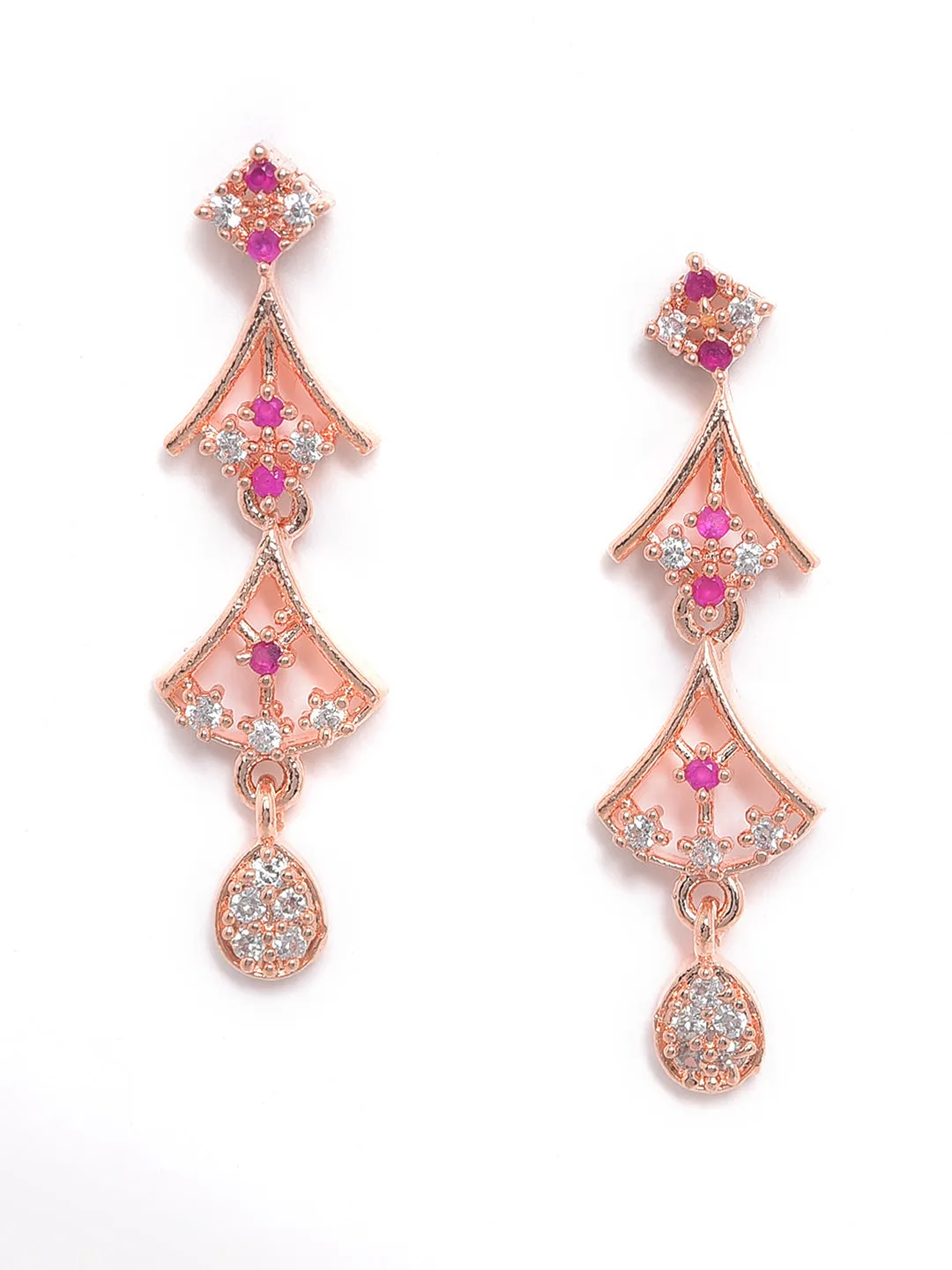 Rose Gold-Plated Ruby Ad-Studded Handcrafted Jewellery Set