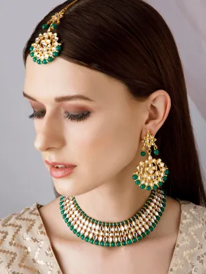 Rubans Gold Plated Kundan Necklace Set With Traditional Design