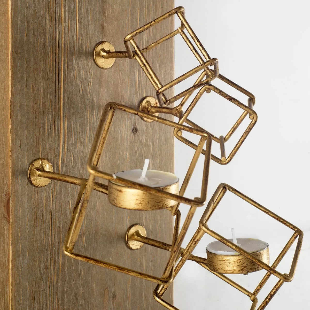 Salvador Wall Candle Holder Brown Wood | Brass Metal