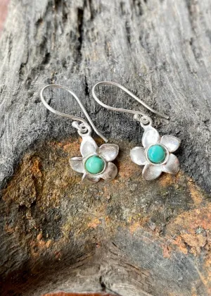 Solid Silver Turquoise Flower Drop Earrings