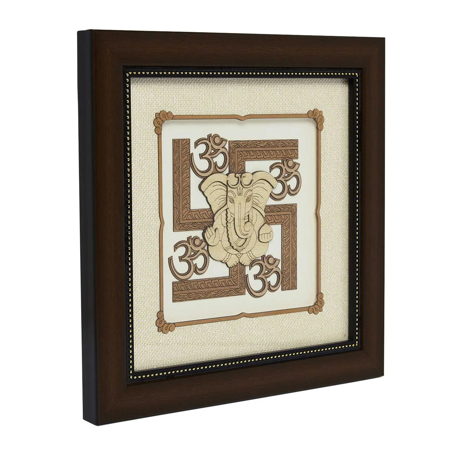 Swastik Ganesha Wood Art Frame 8 in x 8 in