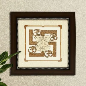 Swastik Ganesha Wood Art Frame 8 in x 8 in