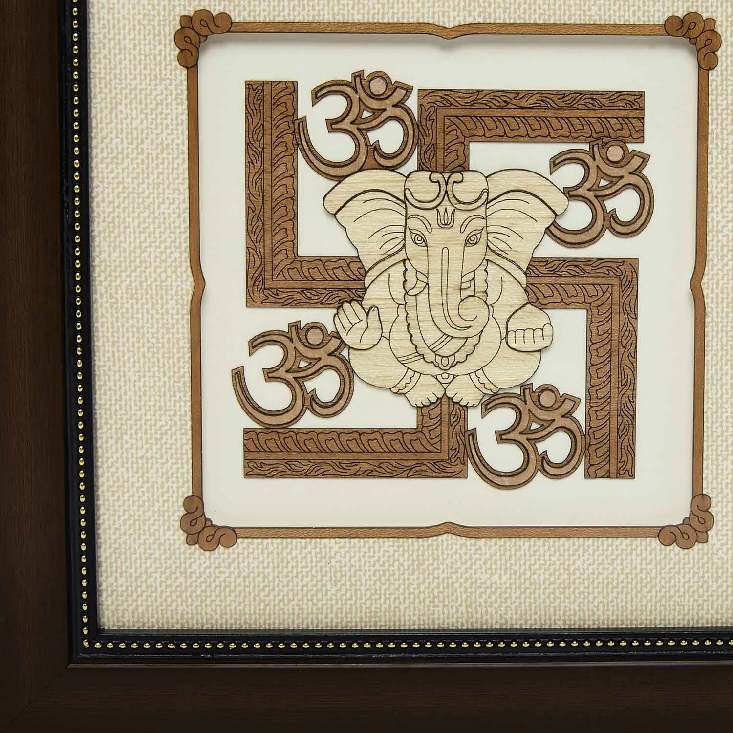 Swastik Ganesha Wood Art Frame 8 in x 8 in