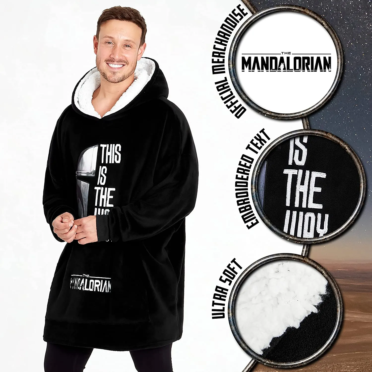 The Mandalorian Mens Hoodies  Black Oversized Hoodie,  Baby Yoda Gifts