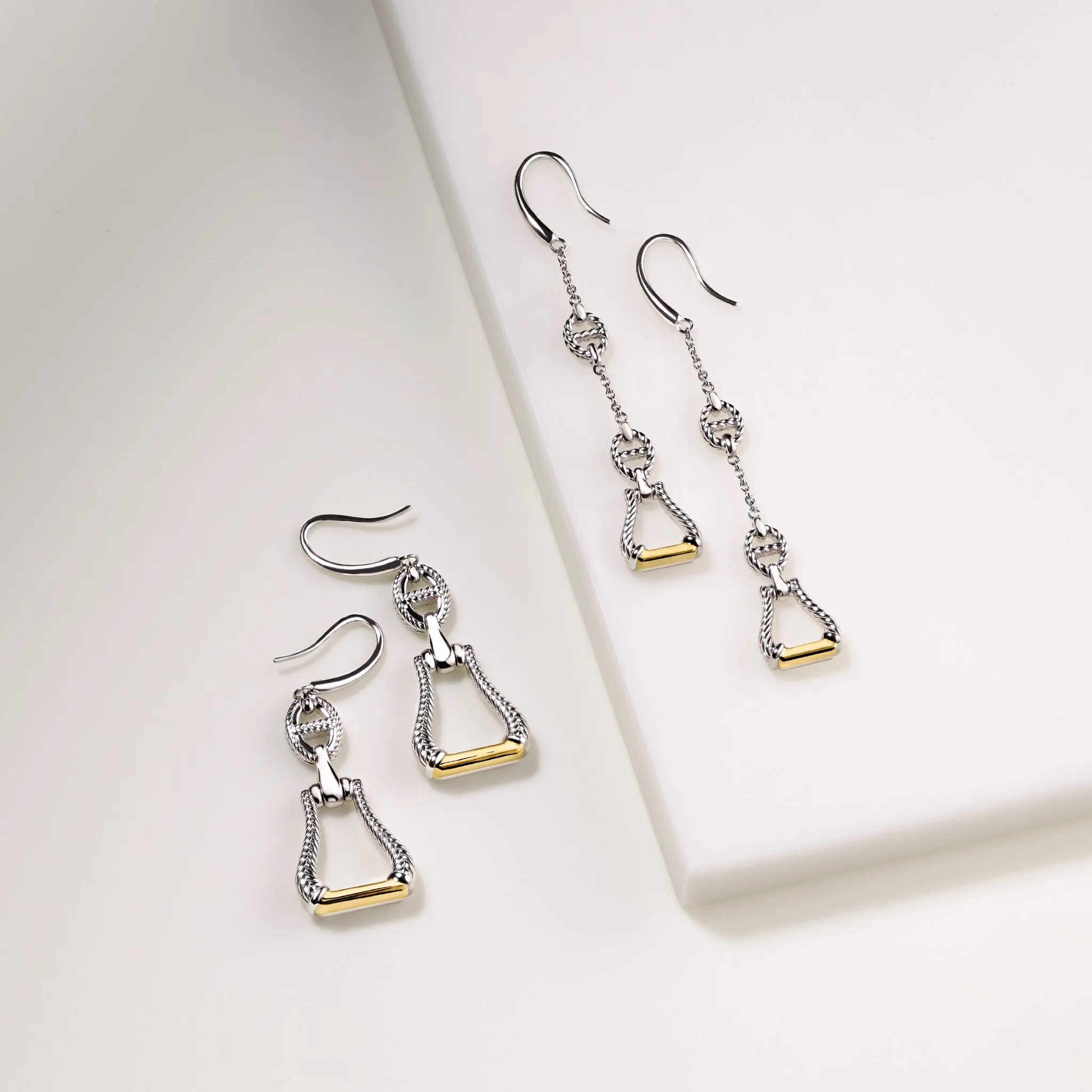 Vienna Linear Stirrup Drop Earrings with 18K Gold