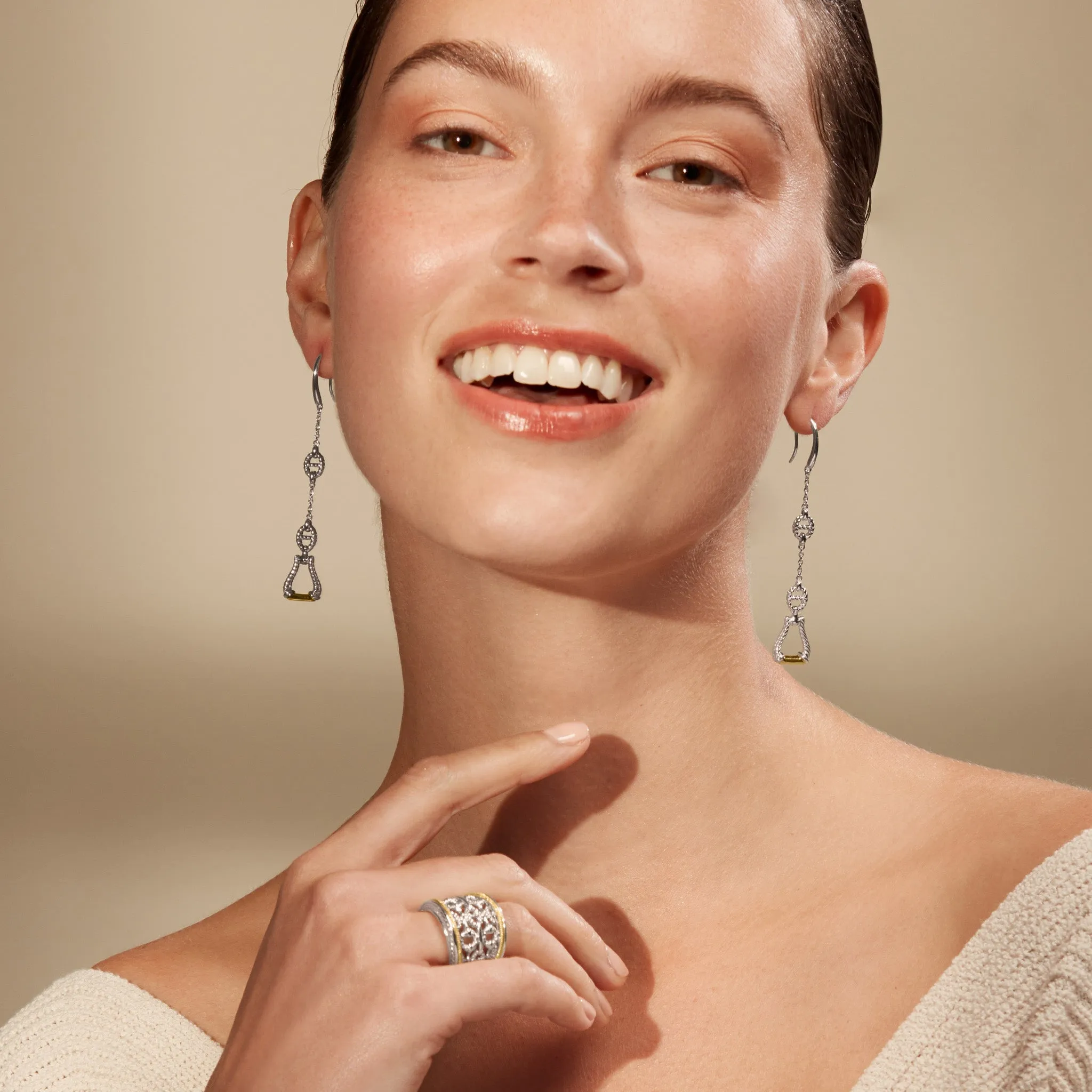 Vienna Linear Stirrup Drop Earrings with 18K Gold