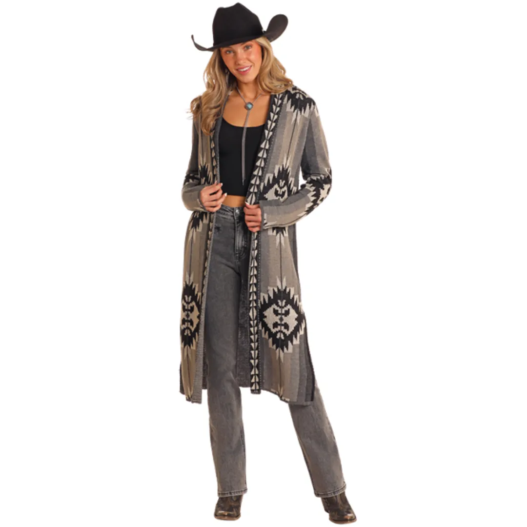 Women's Black Aztec Sweater Cardigan