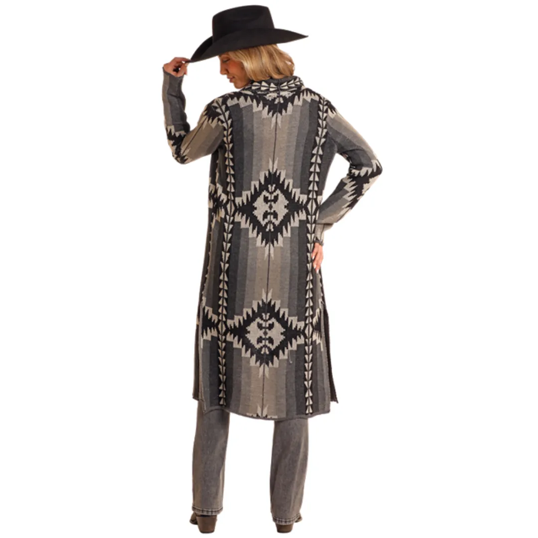 Women's Black Aztec Sweater Cardigan