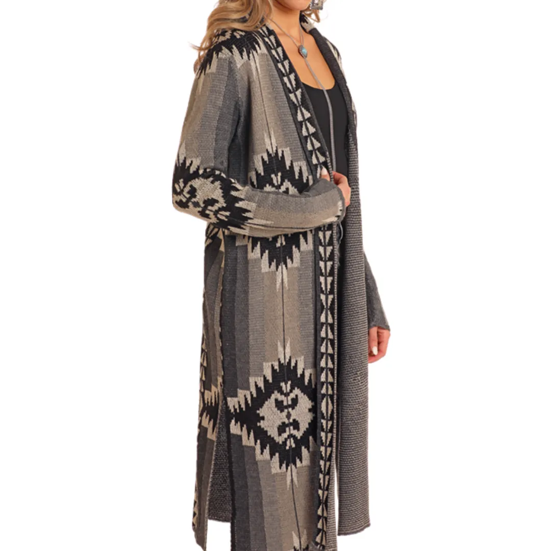 Women's Black Aztec Sweater Cardigan