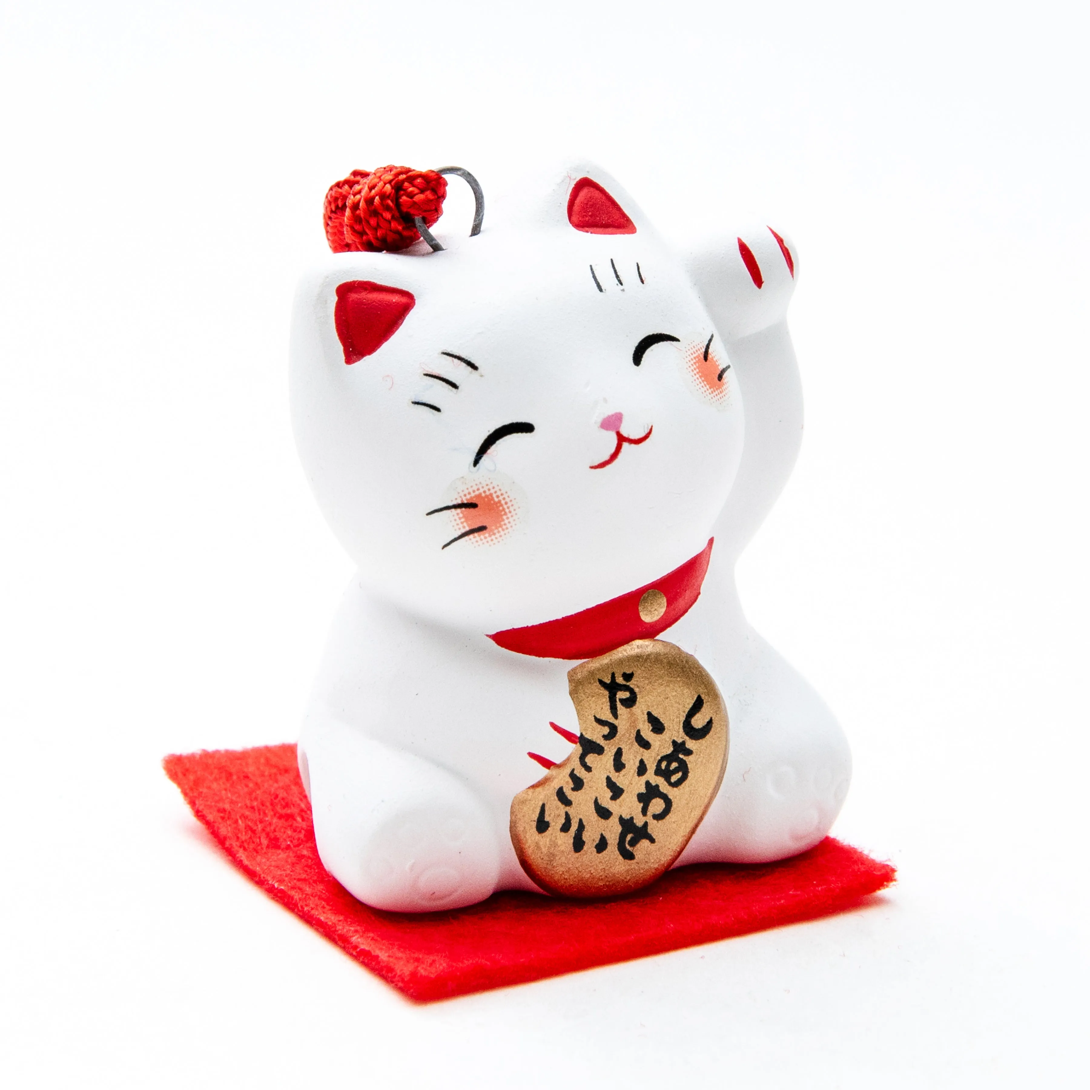 Yakushigama Ceramic Beckoning Cat with Omikuji Fortune Slip (Left Paw Raised)